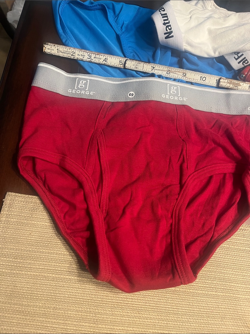 #69. George Men's Red Briefs with Gray Logo Waistband medium